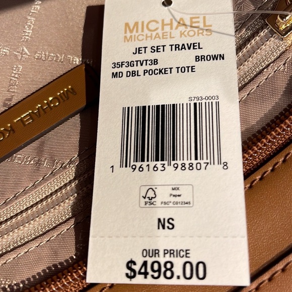 MICHAEL KORS JET SET TRAVEL MEDIUM DOUBLE POCKET TOTE 
BROWN SIGNATURE
NWT - Picture 13 of 16